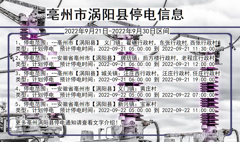 亳州涡阳停电查询_2022年9月21日到2022年9月30日涡阳停电通知