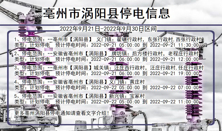 安徽省亳州涡阳停电通知