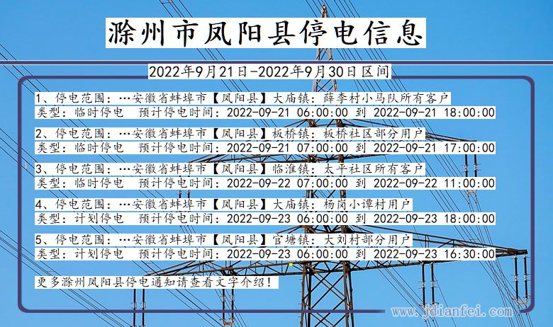 滁州凤阳停电查询_2022年9月21日到2022年9月30日凤阳停电通知