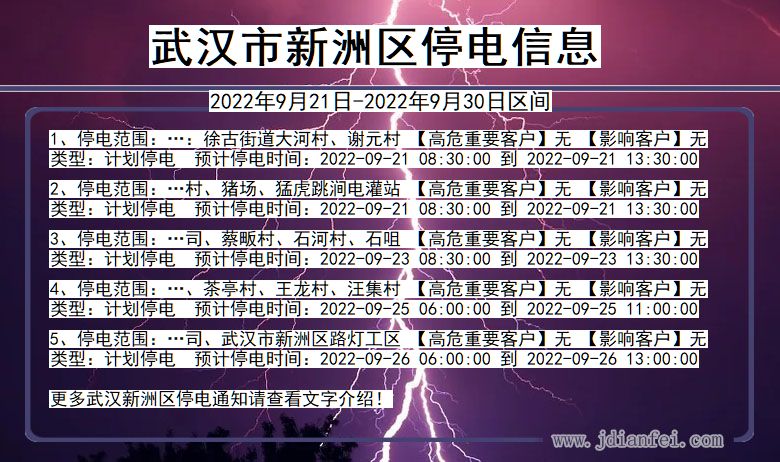 新洲停电_武汉新洲2022年9月21日到2022年9月30日停电通知查询