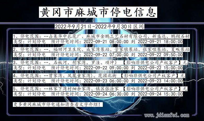 湖北省黄冈麻城停电通知