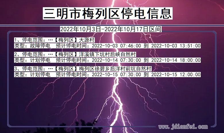 福建省三明梅列停电通知