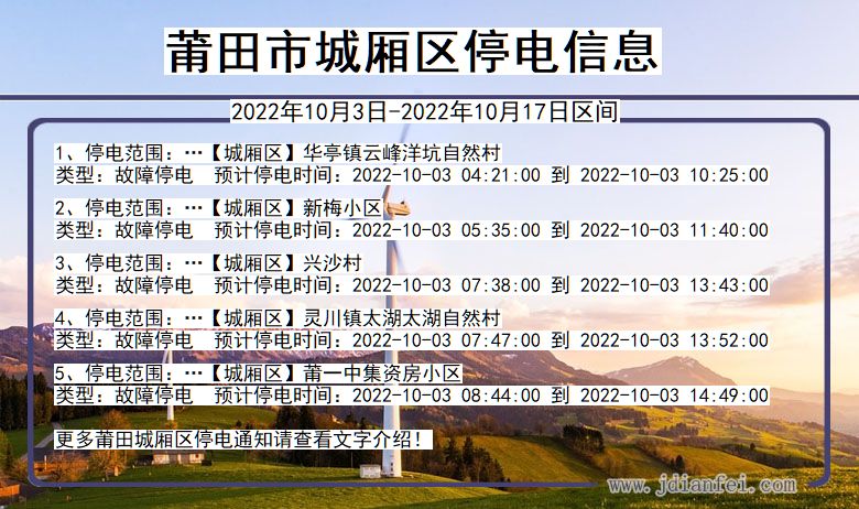 福建省莆田城厢停电通知