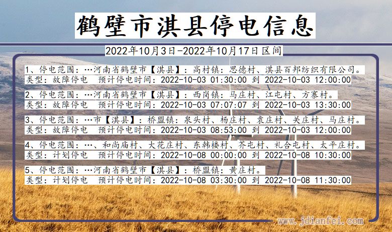 河南省鹤壁淇县停电通知