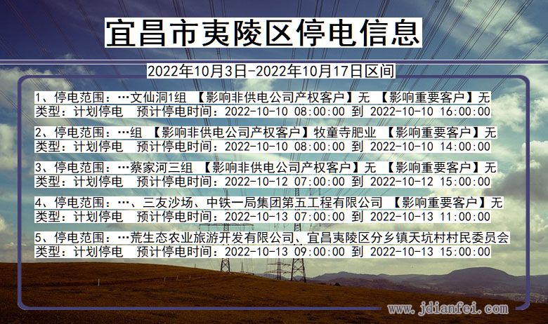 湖北省宜昌夷陵停电通知