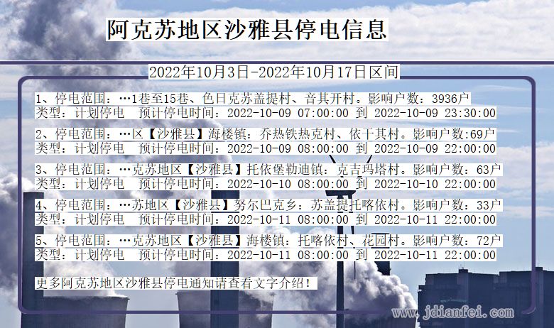 新疆维吾尔自治区阿克苏地区沙雅停电通知