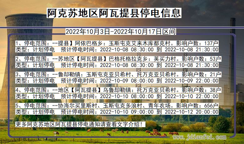 新疆维吾尔自治区阿克苏地区阿瓦提停电通知