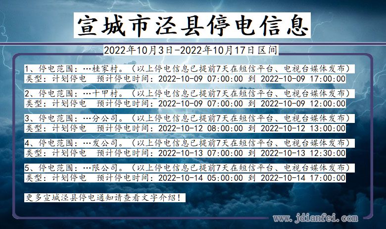 宣城泾县停电查询_2022年10月3日到2022年10月17日泾县停电通知
