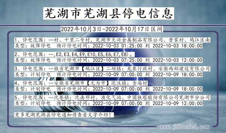 芜湖芜湖2022年10月3日到2022年10月17日停电通知查询_芜湖停电通知