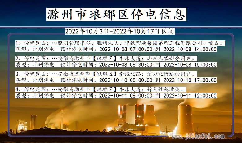 安徽省滁州琅琊停电通知