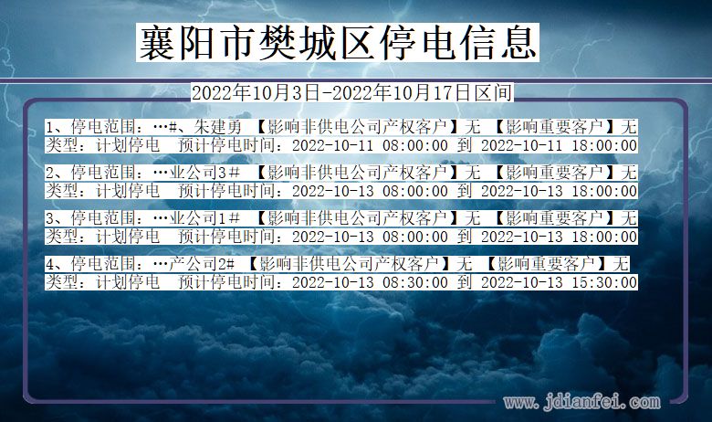 湖北省襄阳樊城停电通知