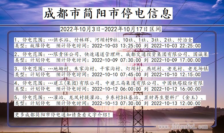 四川省成都简阳停电通知