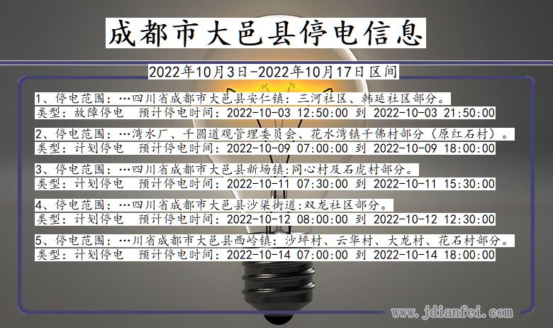 成都大邑停电通知 四川省成都大邑停电通知