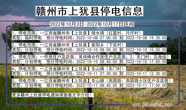 江西省赣州上犹停电通知