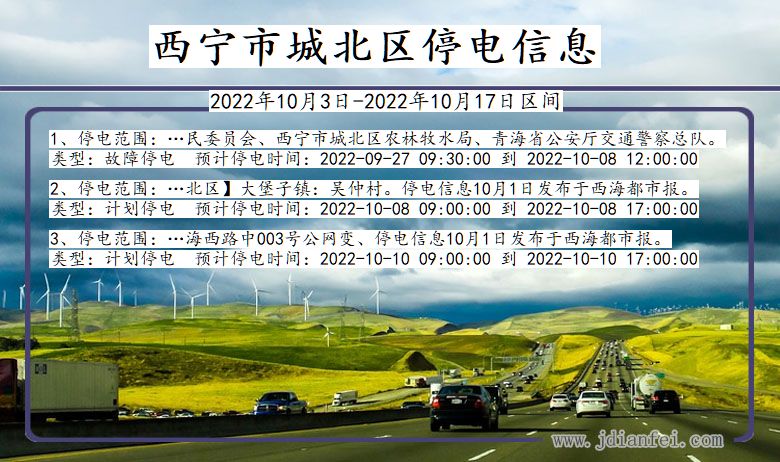 西宁城北停电查询_2022年10月3日到2022年10月17日城北停电通知