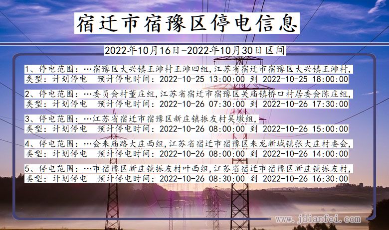 江苏省宿迁宿豫停电通知