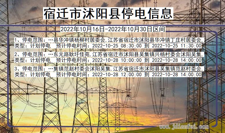 江苏省宿迁沭阳停电通知