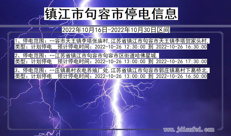 句容2022年10月16日到2022年10月30日停电通知查询_镇江句容停电通知