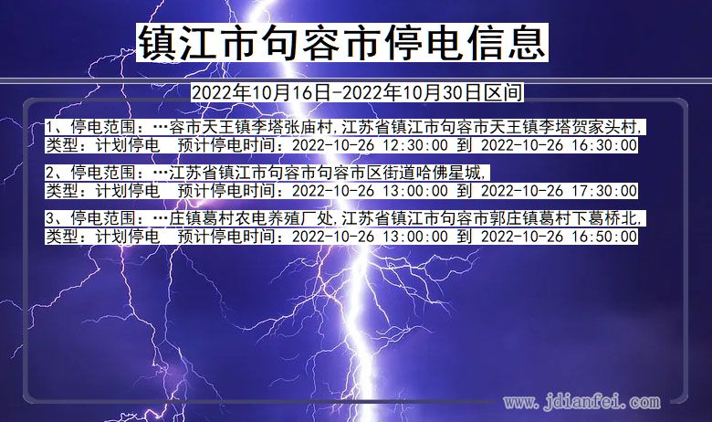 江苏省镇江句容停电通知