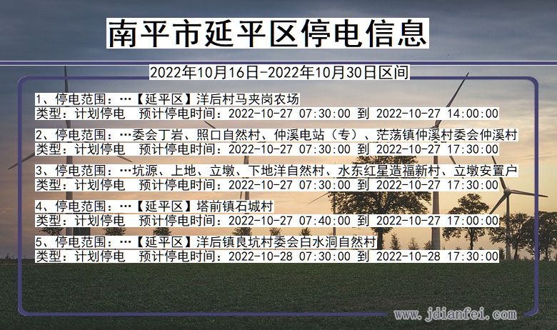 福建省南平延平停电通知