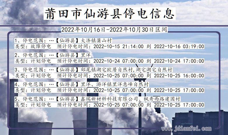 福建省莆田仙游停电通知