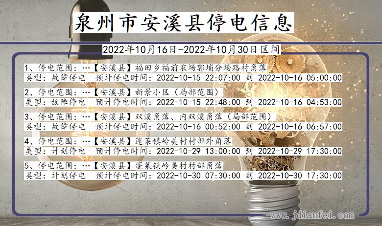 泉州安溪停电通知 福建省泉州安溪停电通知
