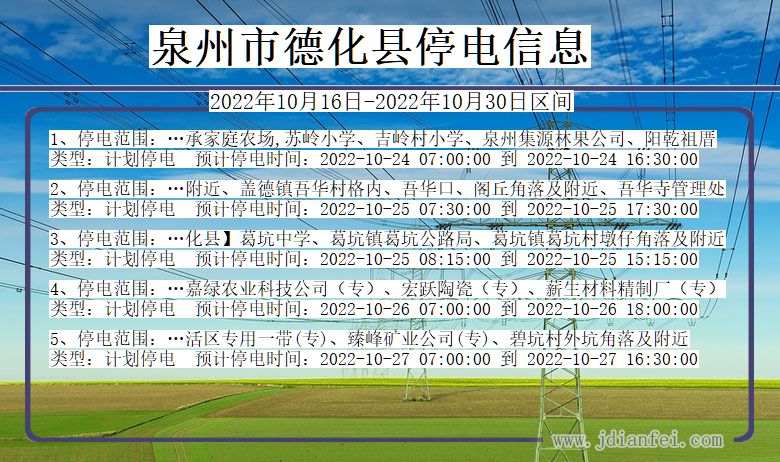 福建省泉州德化停电通知