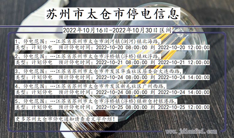 江苏省苏州太仓停电通知