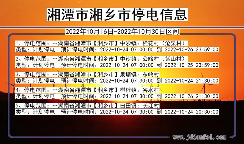 湖南省湘潭湘乡停电通知