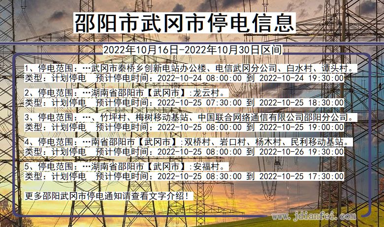 湖南省邵阳武冈停电通知