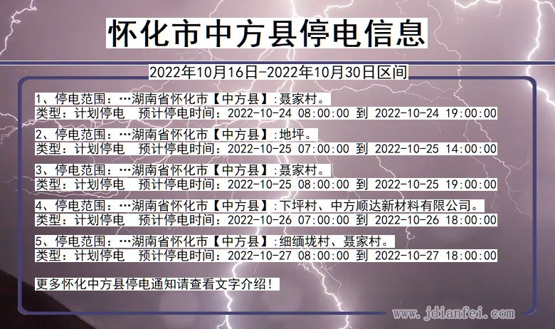 湖南省怀化中方停电通知