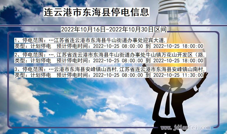 东海2022年10月16日到2022年10月30日停电通知查询_连云港东海停电通知