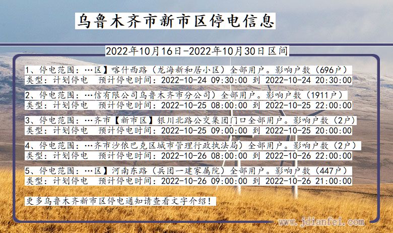 新停电_乌鲁木齐新2022年10月16日到2022年10月30日停电通知查询