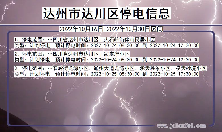 达川2022年10月16日到2022年10月30日停电通知查询_达川停电通知公告