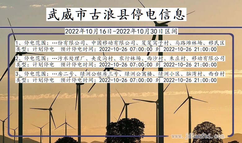 甘肃省武威古浪停电通知