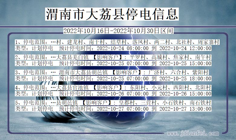 陕西省渭南大荔停电通知