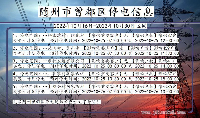 随州曾都停电通知 湖北省随州曾都停电通知