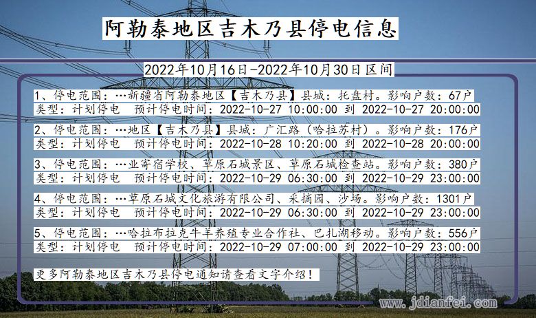 新疆维吾尔自治区阿勒泰地区吉木乃停电通知