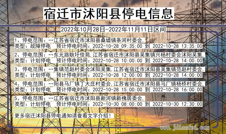 江苏省宿迁沭阳停电通知