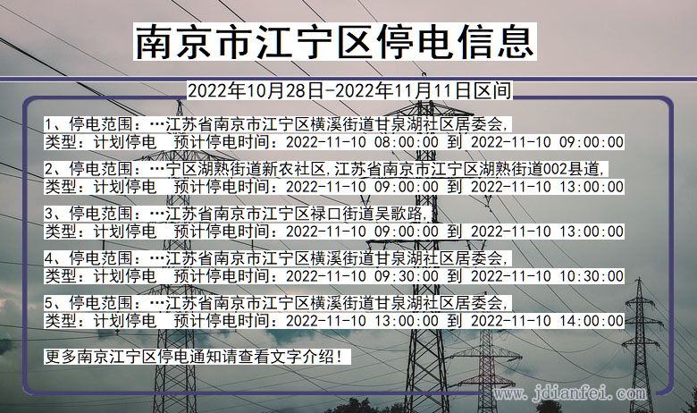 江宁2022年10月28日到2022年11月11日停电通知查询_江宁停电通知公告