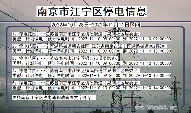 江苏省南京江宁停电通知