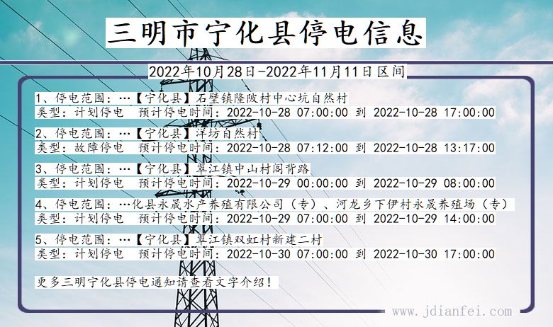 福建省三明宁化停电通知