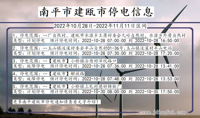 福建省南平建瓯停电通知