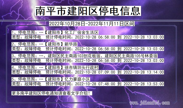 福建省南平建阳停电通知