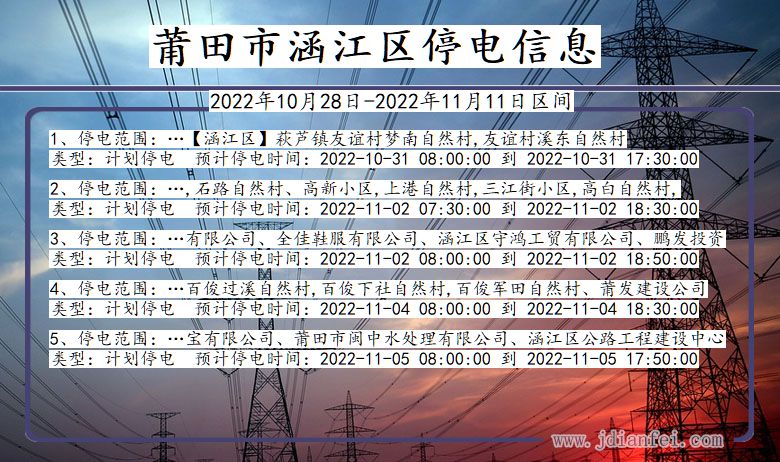 福建省莆田涵江停电通知