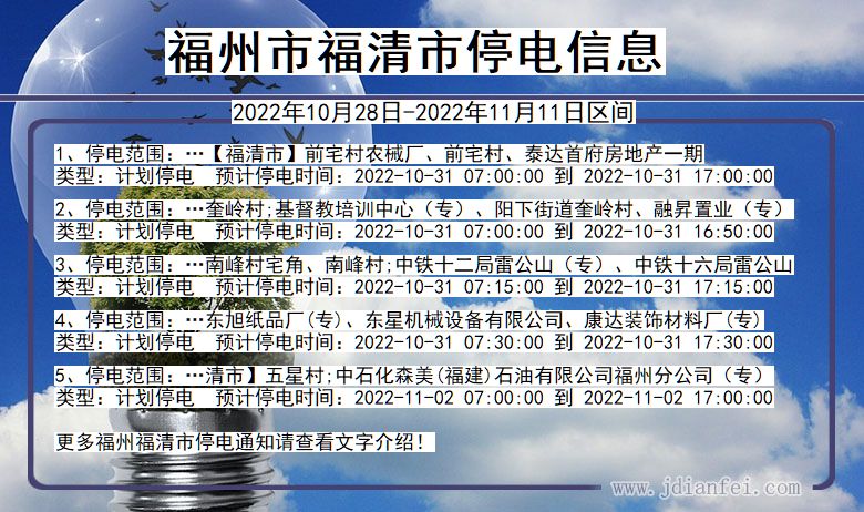 福建省福州福清停电通知