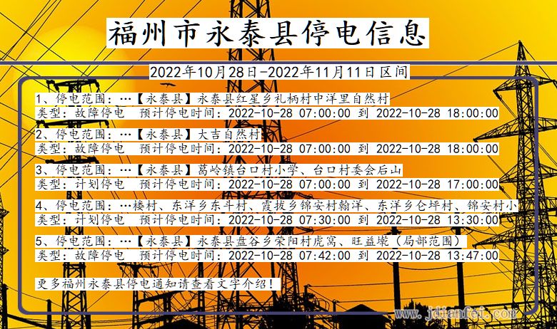 福州永泰停电通知 福建省福州永泰停电通知