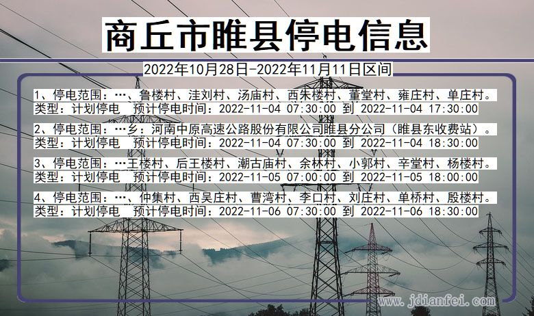 河南省商丘睢县停电通知