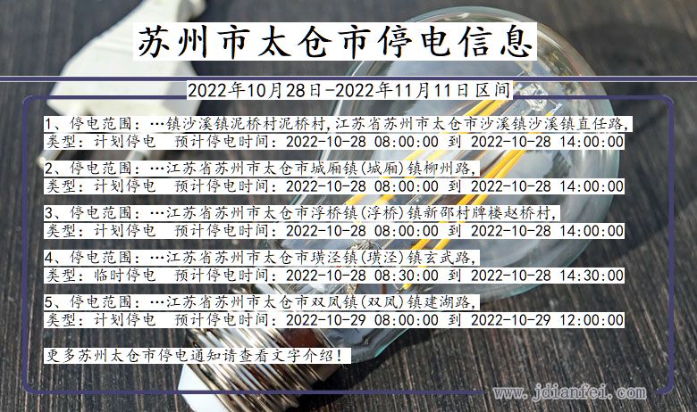 江苏省苏州太仓停电通知