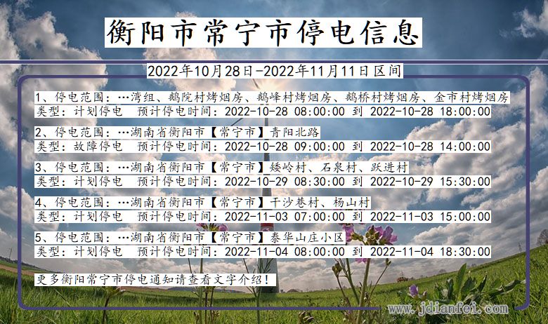 湖南省衡阳常宁停电通知